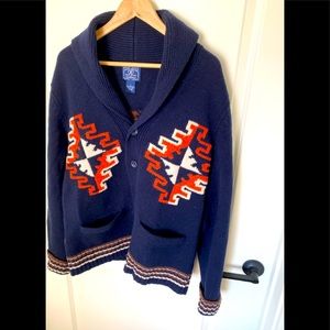 Lucky Brand Aztec Print 100% Wool Cardigan Sweater Mens Large